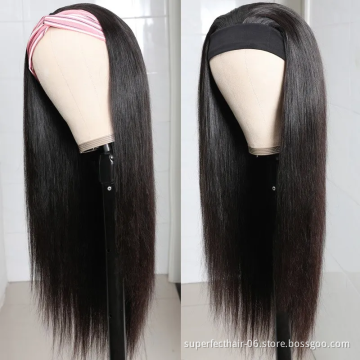Cuticle Aligned Virgin Hair Wig With Headband Attached Brazilian Straight Headband Half Human Hair Wigs For Black Women